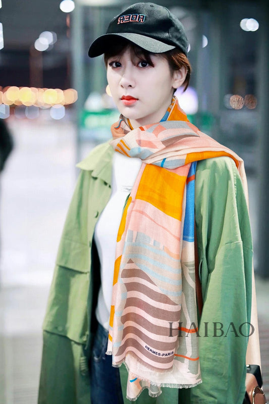 小愛款-沙灘遮陽傘長圍巾 110*200cm 100%頂級羊絨 粉色