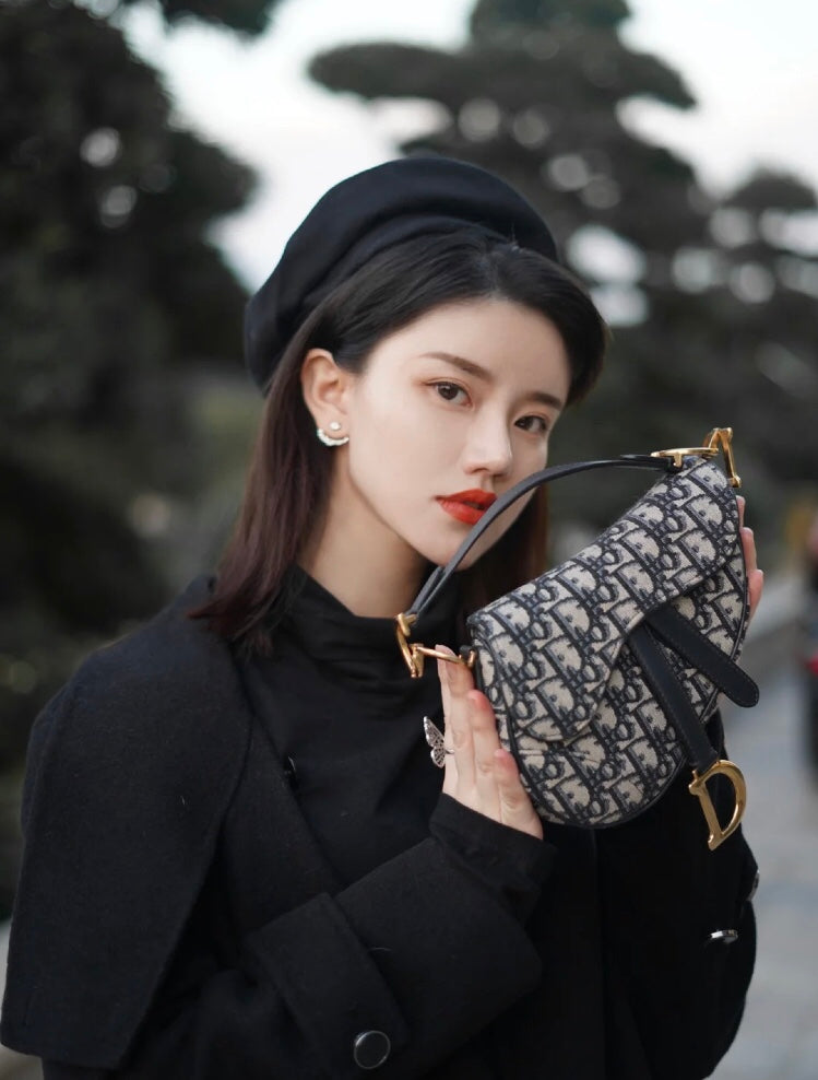 Dior Saddle 馬鞍包-帆布-小號藍色-19.5cm