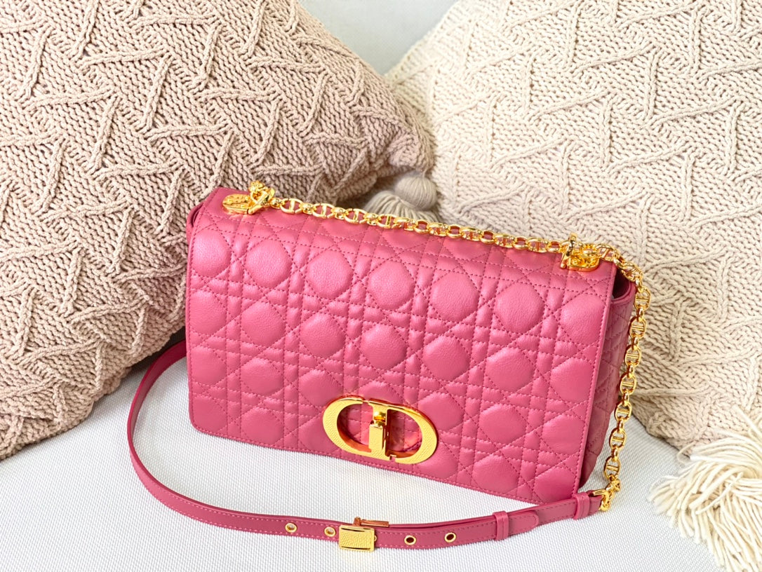 Dior Caro 大號28cm-玫粉小牛皮