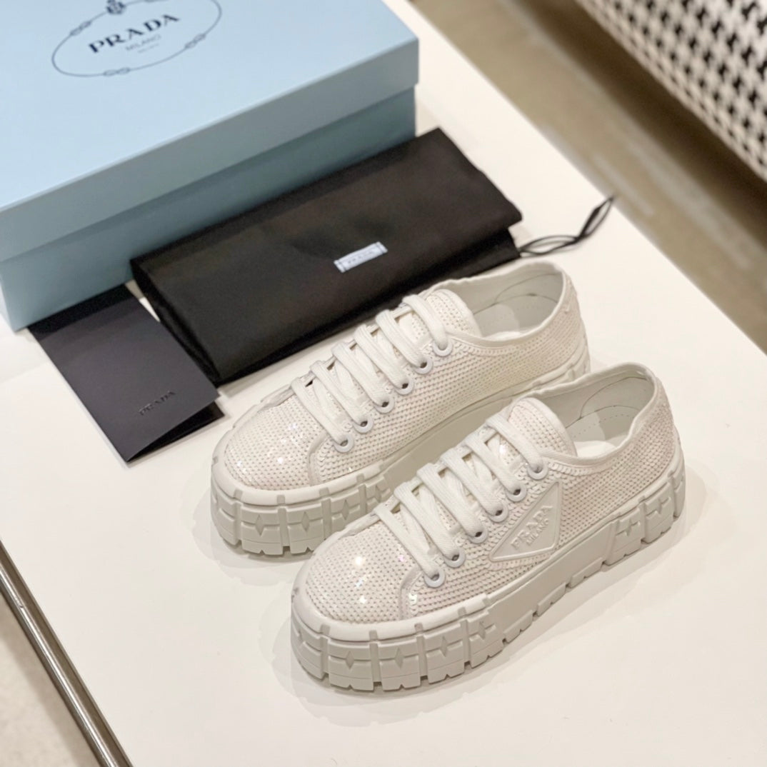 Prada 鞋-Prada 亮片厚底餅乾鞋（白）