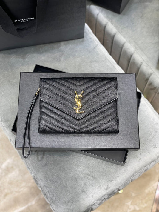 YSL_魚子醬手拿包-黑色金扣