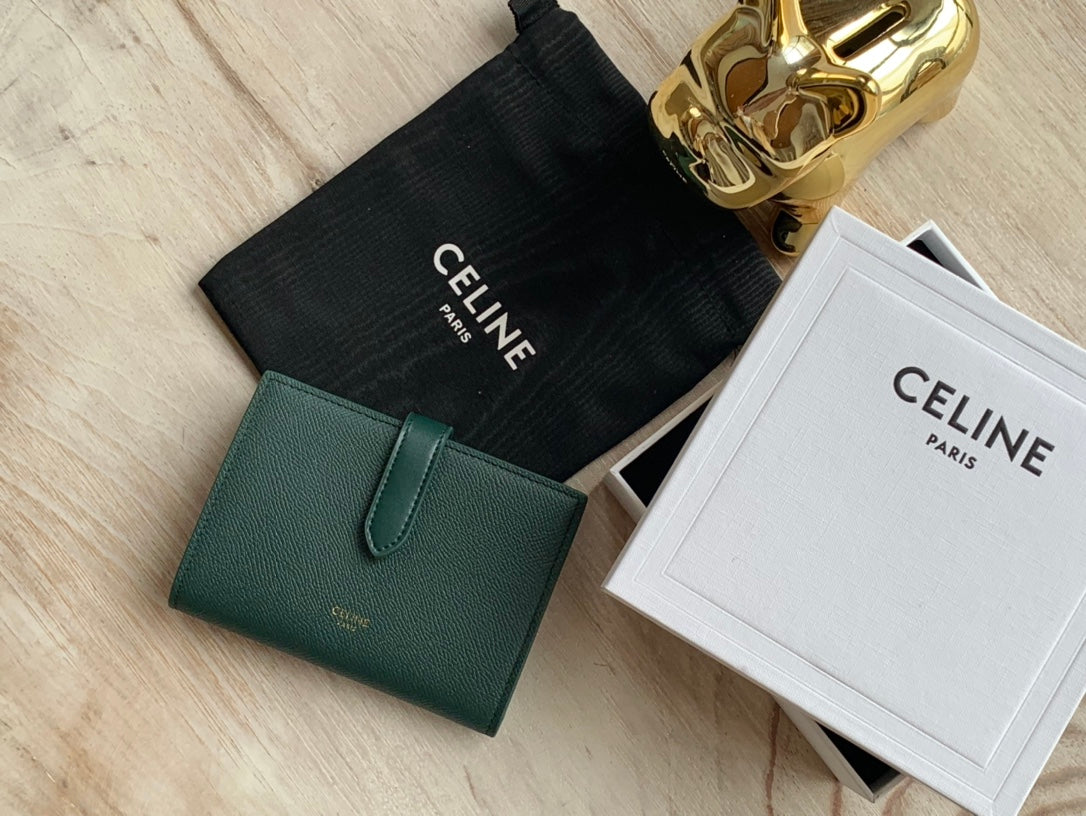 Celine 中夾-STRAP粒面小牛皮錢包