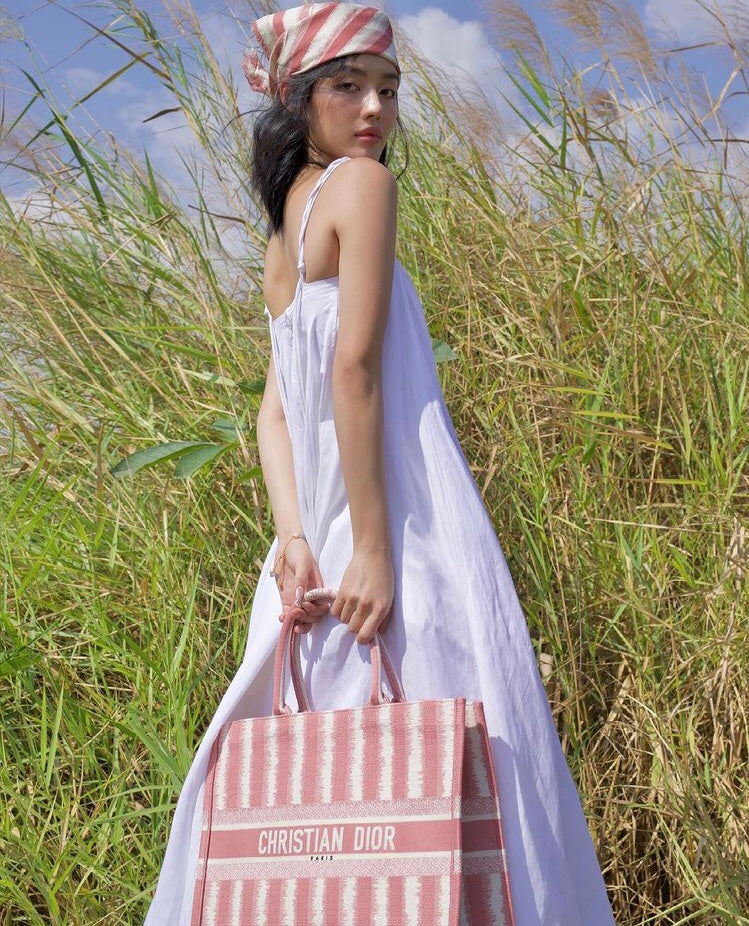Dior Book Tote-大號41.5cm-粉色條紋