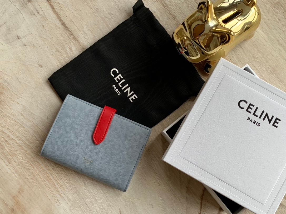 Celine 中夾-STRAP粒面小牛皮錢包