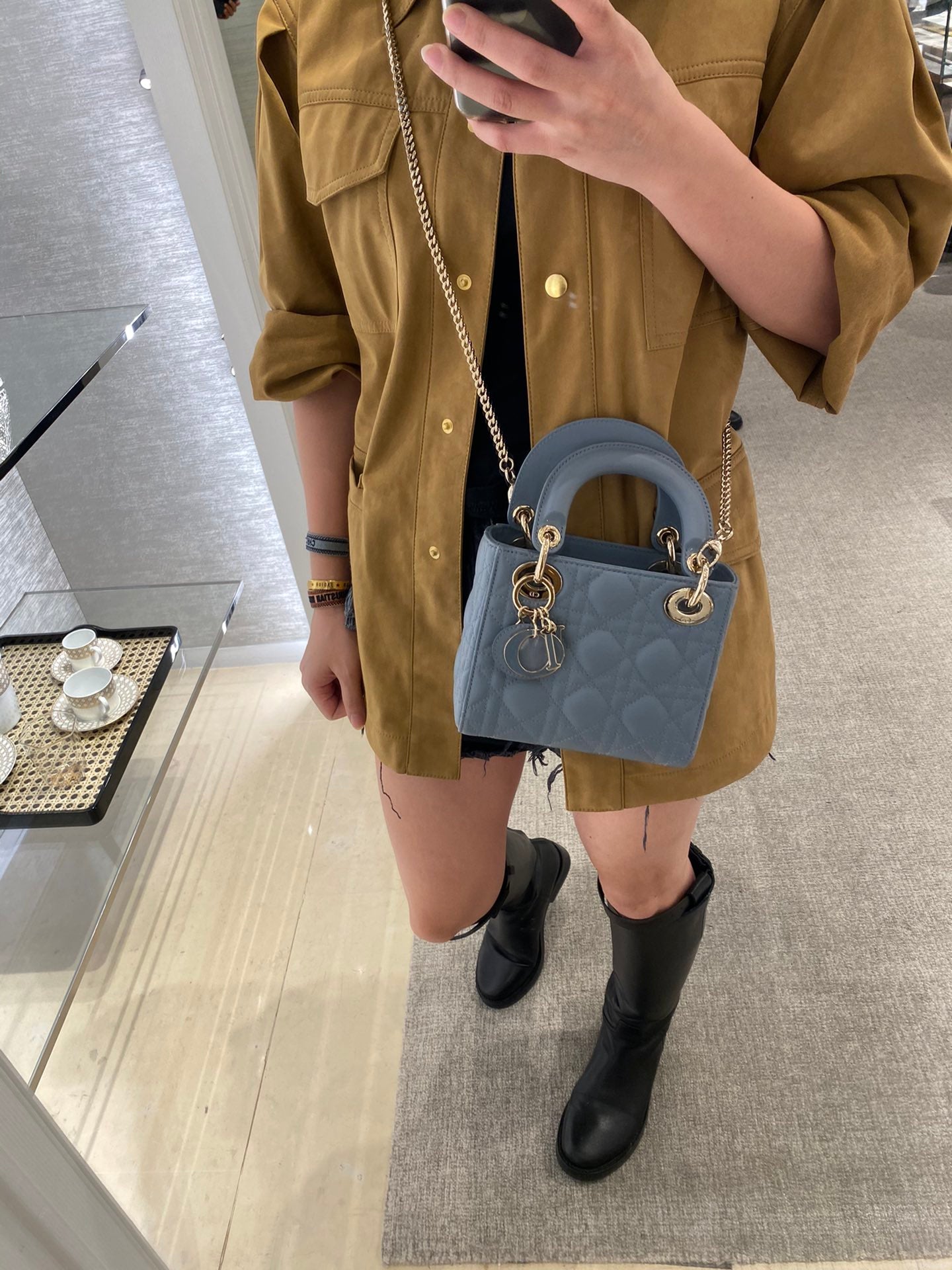 Dior-Mini Lady Dior手袋-三格黛妃-17cm-天藍珐瑯扣
