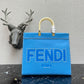 芬F家-Fendi Sunshine-中號藍色燙印牛皮手提袋