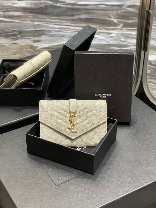 YSL 新品短夾_ 白色金扣