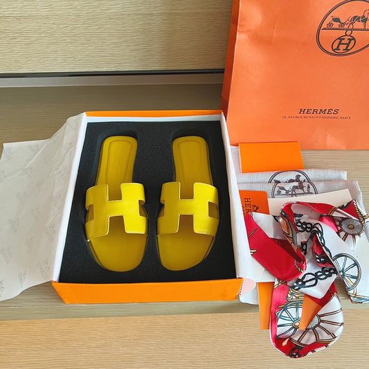 小愛款-H平底拖鞋 純色皮面 全包中底