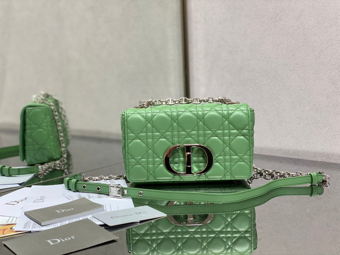 Dior Caro 小號20cm-綠色銀扣小牛皮