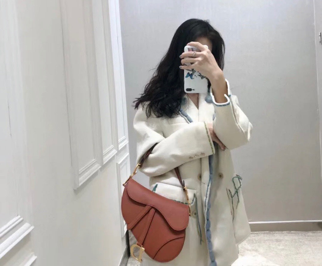 Dior Saddle 馬鞍包-手掌紋-大號焦糖棕色-25.5cm
