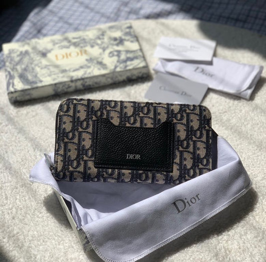 Dior 老花帆布 拉鍊長夾