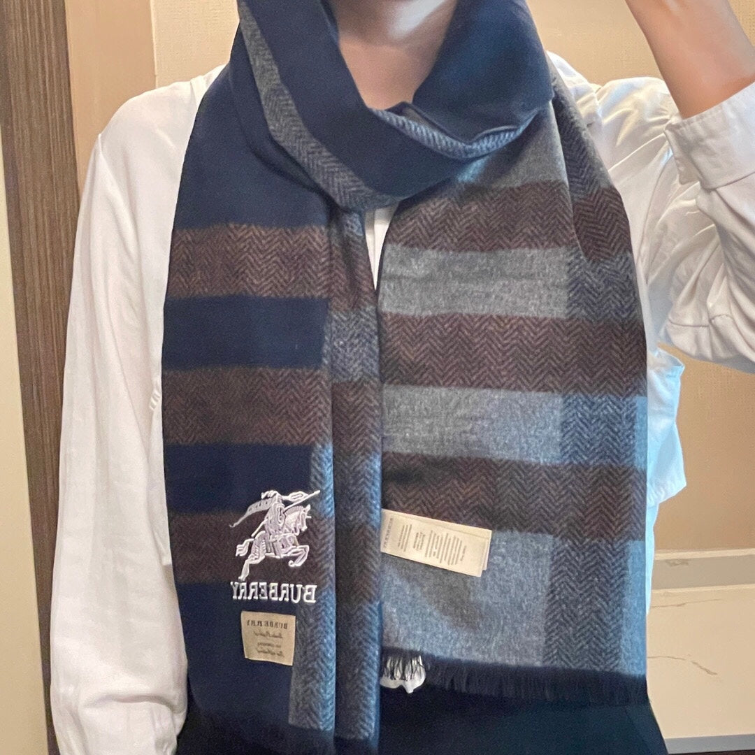 巴B家-經典條紋編織圍巾 32*180cm 100%羊絨