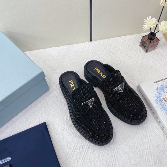 Prada 鞋-Prada 貼鑽 穆勒鞋(黑)