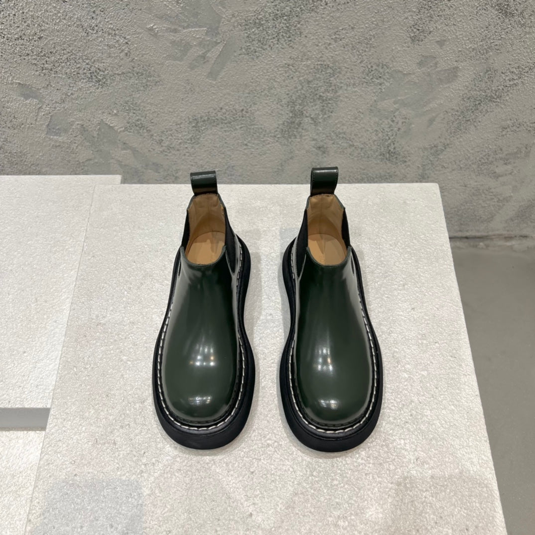 B編織-22SS 英倫復古低筒靴 男女同款 軍綠色