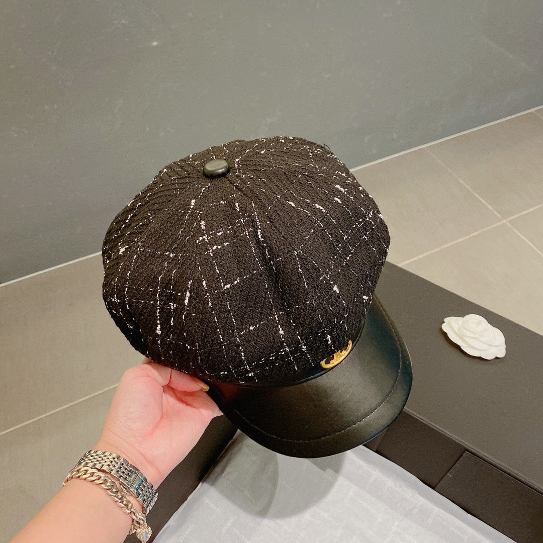 賽C家-格紋鴨舌貝雷帽 黑色