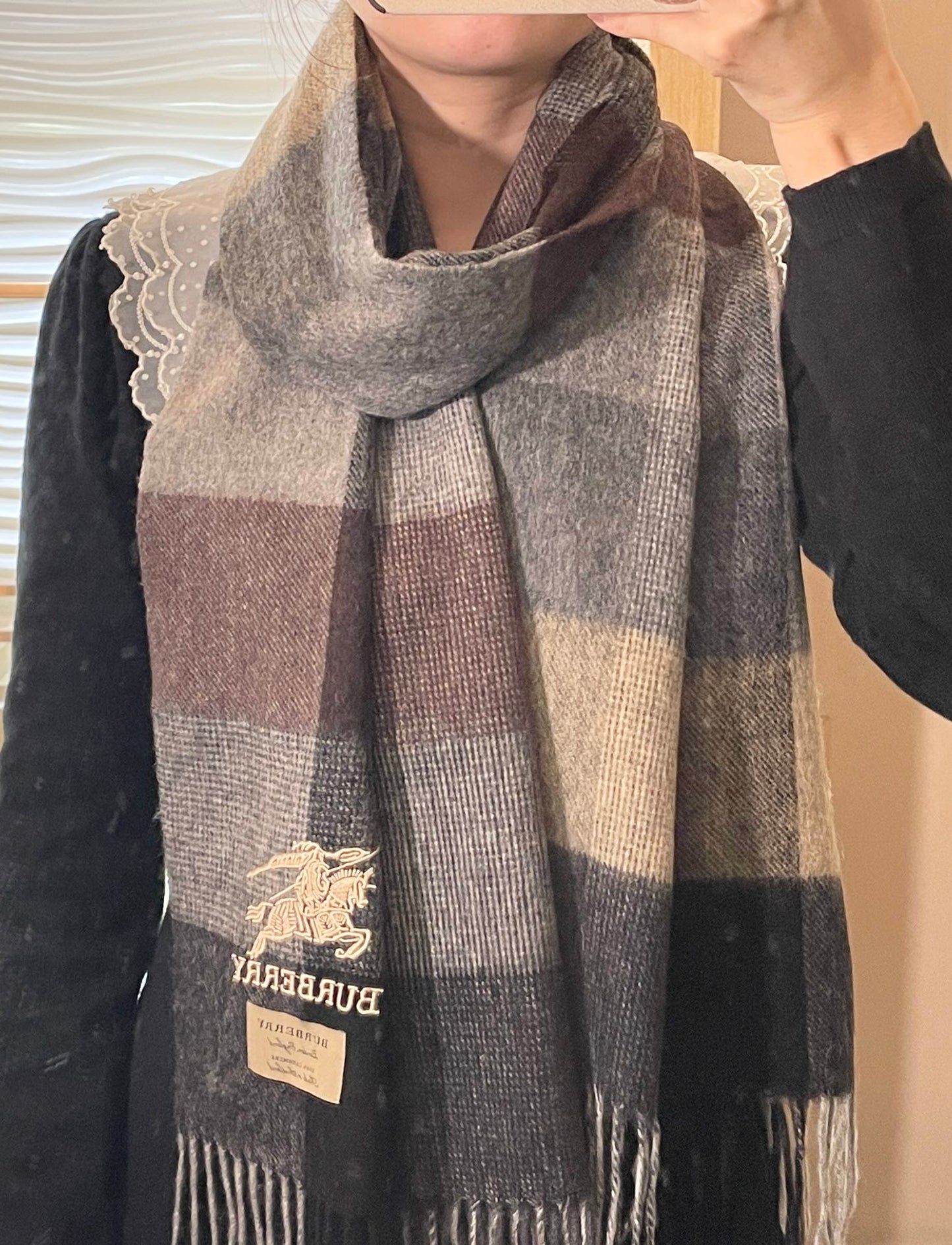 巴B家-經典格紋圍巾 32*180cm 羊絨 男女同款