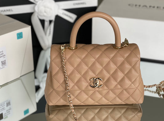 Chanel coco handle CF 小號-杏色牛皮-香檳金扣