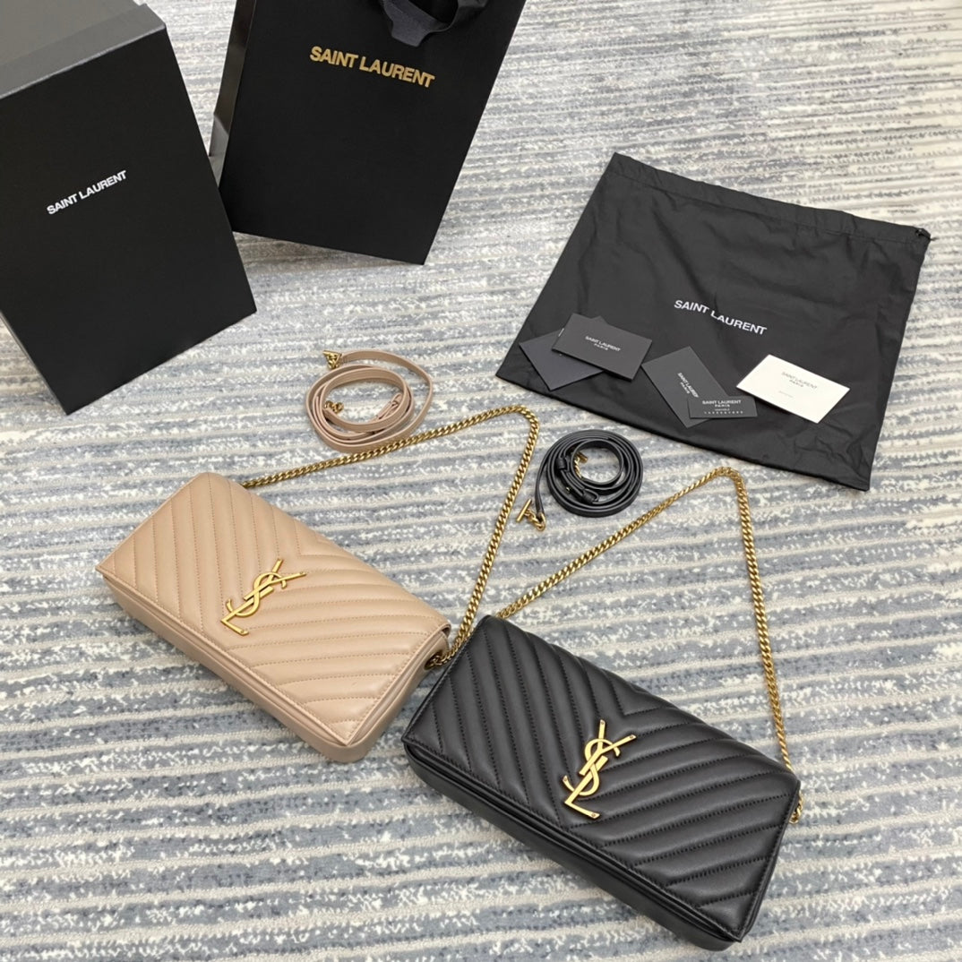 YSL  Kate 99絎縫小羊皮手袋-杏色金扣