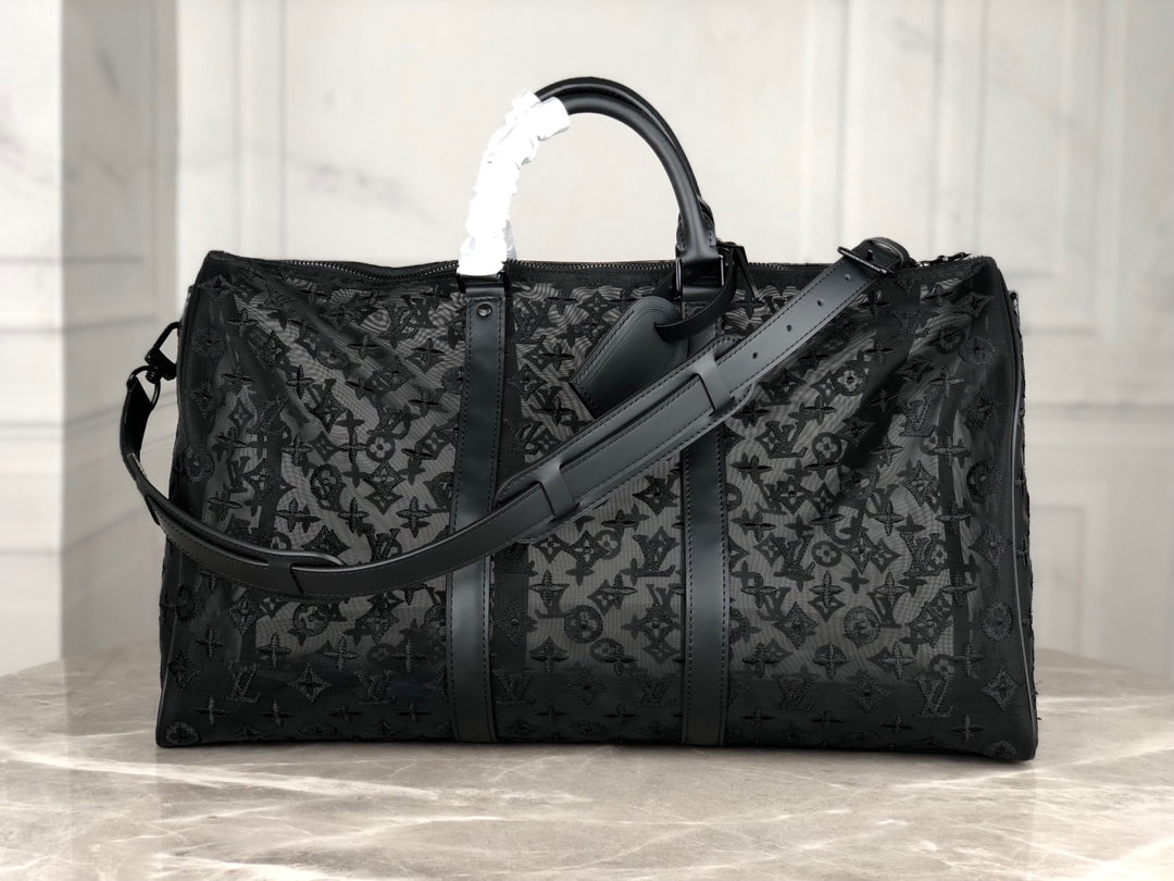 Lou-Keepall 50 旅行袋 老花刺繡圖黑色