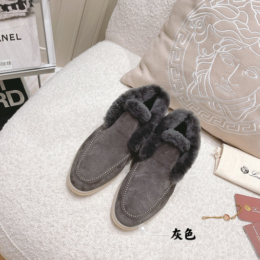 Loro p1ana-毛毛邊 雪地短靴 灰色