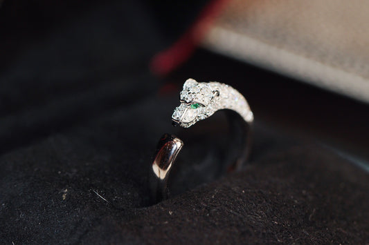 Cartier 美洲豹系列-白金半鑽-祖母綠