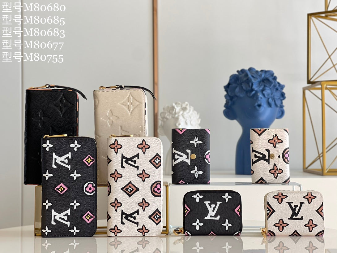 LV M80677 黑色豹紋拉鍊卡包