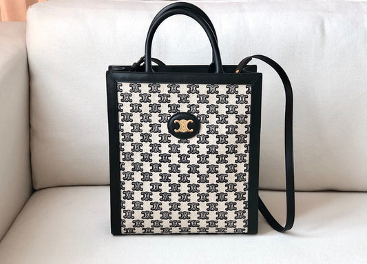 Celine CABAS 小號TRIOMPHE刺繡織物豎款手袋