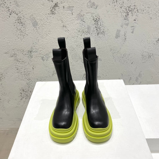 B編織-22SS 英倫復古中筒靴 男女同款 黑色綠底