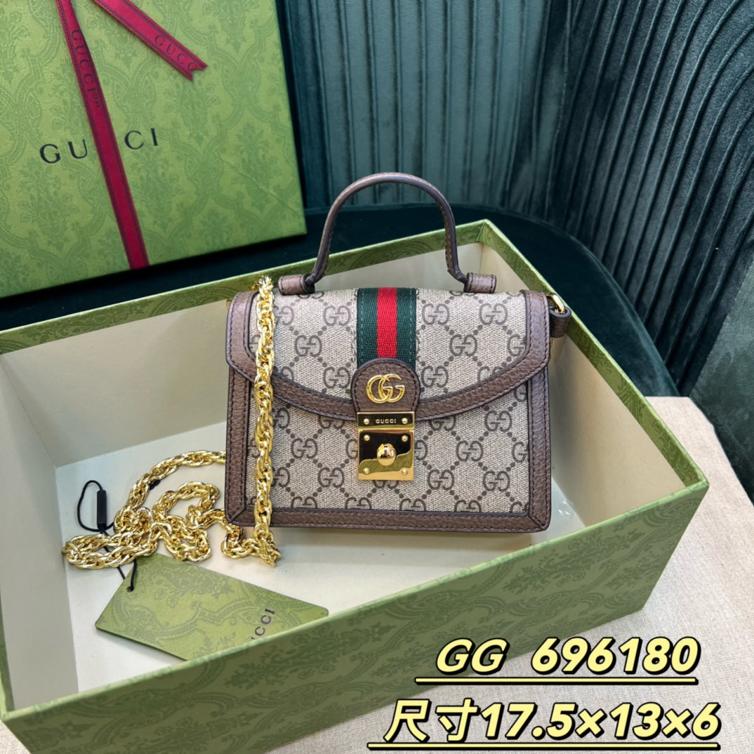 古G家-Ophidia 迷你手提斜挎包 17.5x13x6cm 老花咖啡邊