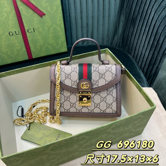 古G家-Ophidia 迷你手提斜挎包 17.5x13x6cm 老花咖啡邊