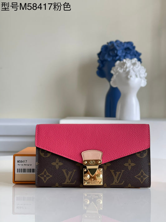 LV M58417 粉紅老花 信封式Pallas錢夾