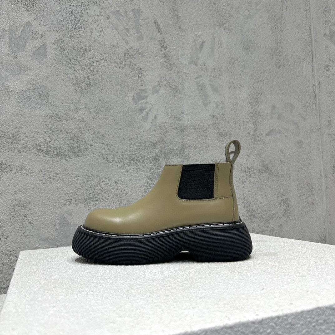 B編織-22SS 英倫復古低筒靴 男女同款 軍綠色