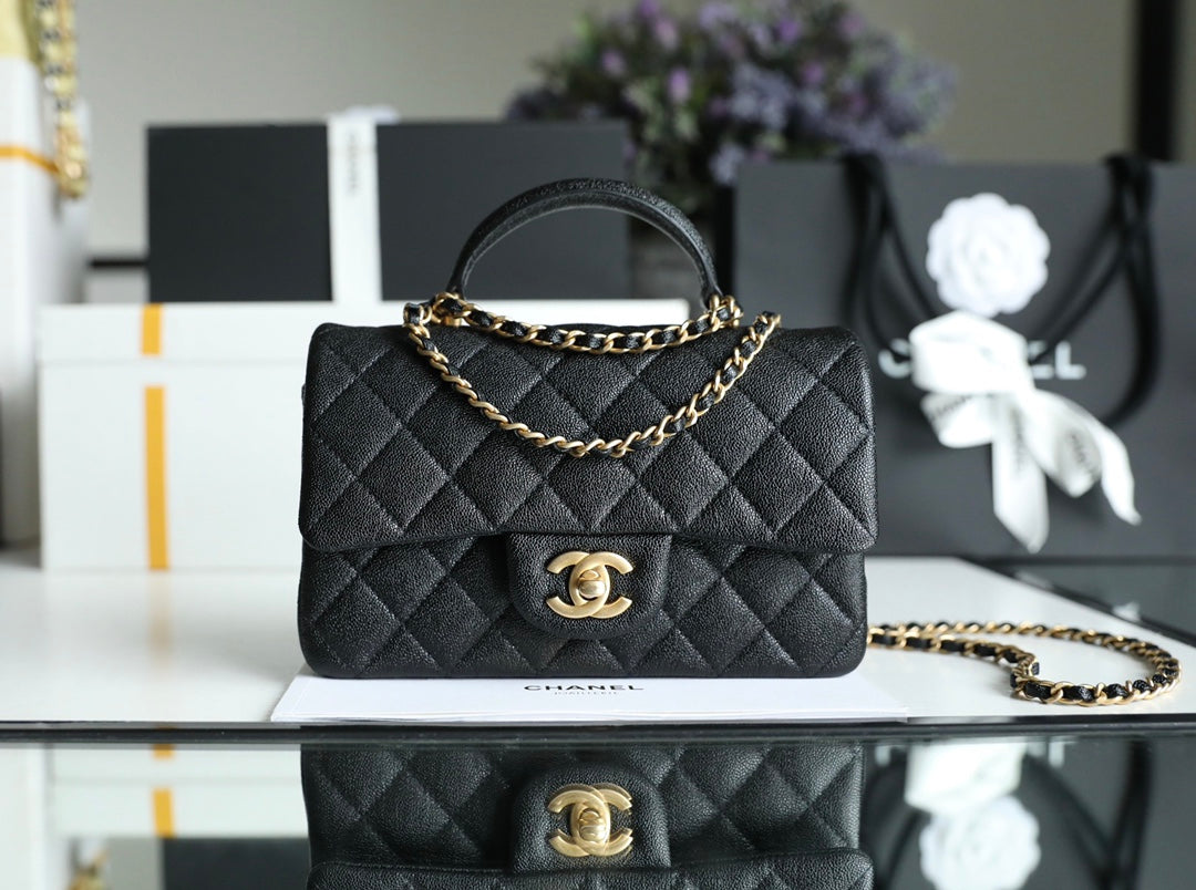 Chanel coco handle-水洗胎牛皮芝麻紋＋復古金扣