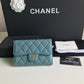 Chanel CF 三折中夾-霧霾藍荔枝皮金釦