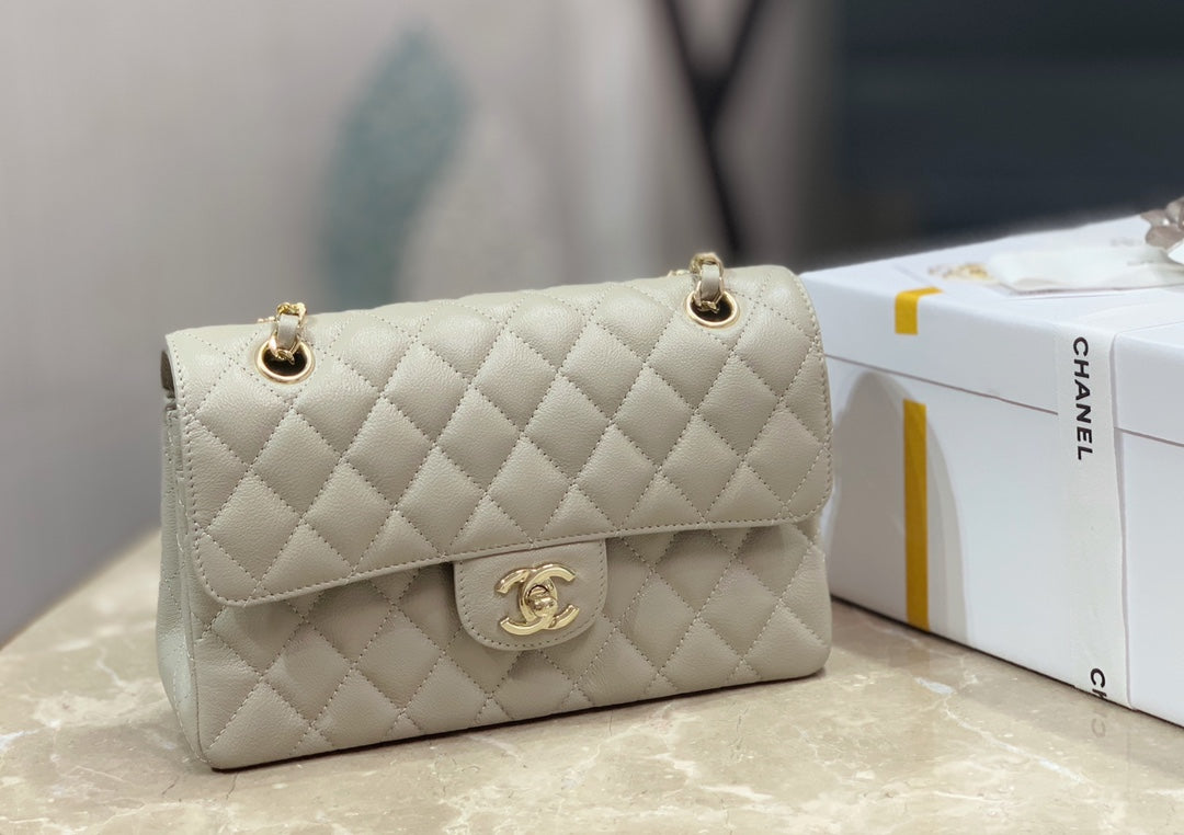 Chanel CF23-斑鳩灰芝麻紋淺金扣