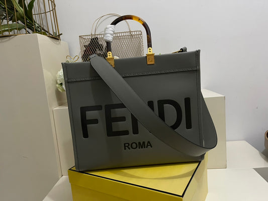 芬F家-Fendi Sunshine-中號深灰色牛皮手提袋