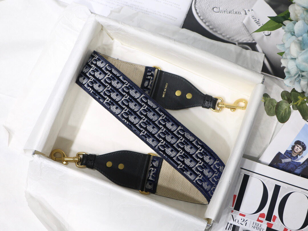 迪D家-天鵝絨 刺繡肩帶 藍色