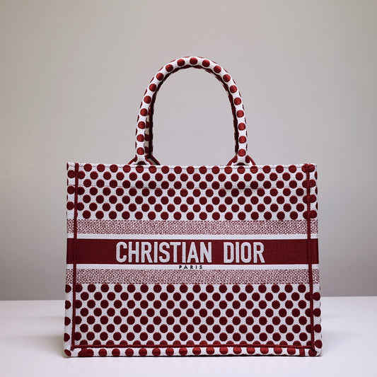 Dior Book Tote-小號36.5cm-紅色波點