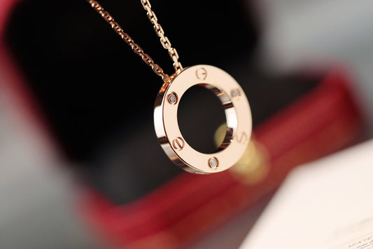Cartier Love大圓餅項鍊-玫瑰金-3鑽款
