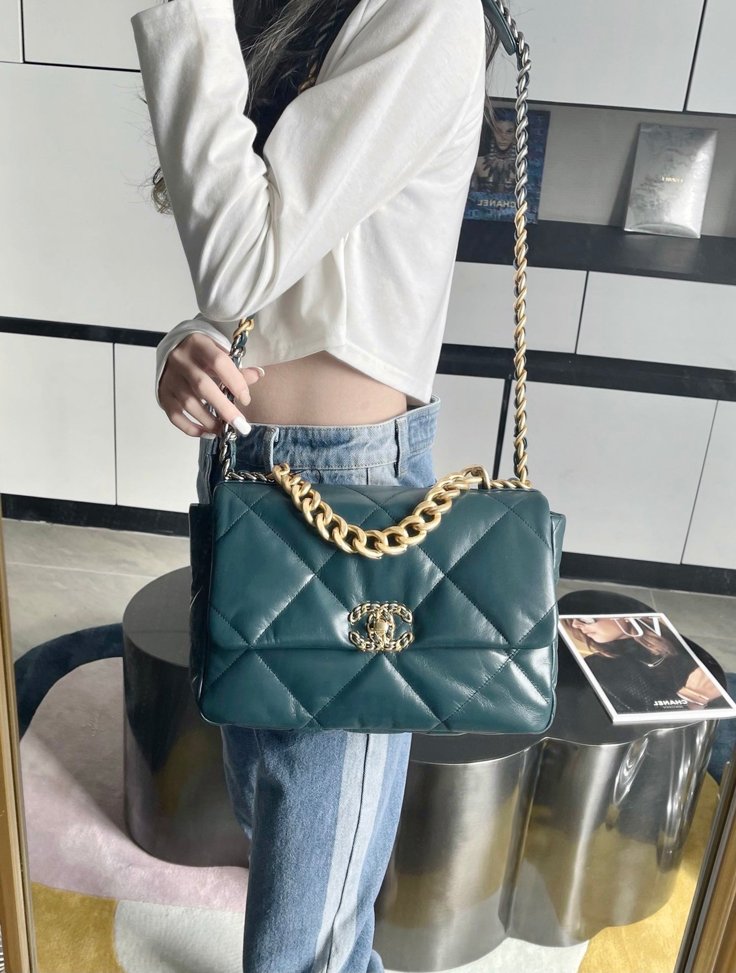 Chanel 19Bag-中號墨綠色