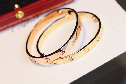 Cartier Love寬版手鐲-玫瑰金/黃金-4鑽