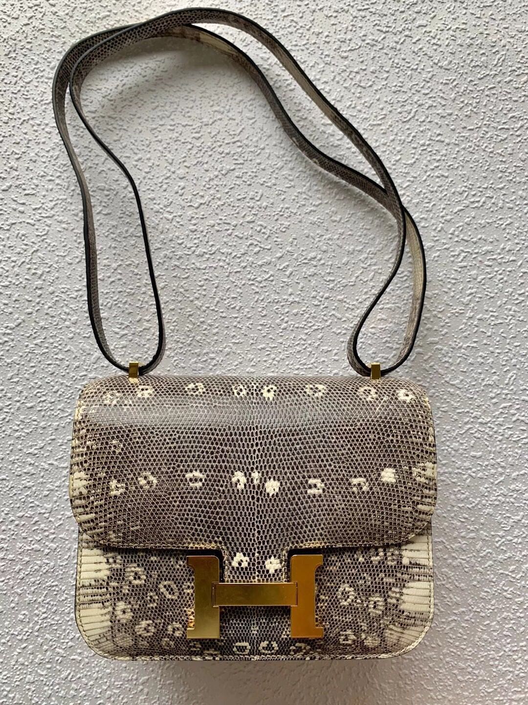 Hermes-Constanse mini 19-ombre Lizard 金扣