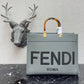 芬F家-Fendi Sunshine-中號灰色牛皮手提袋