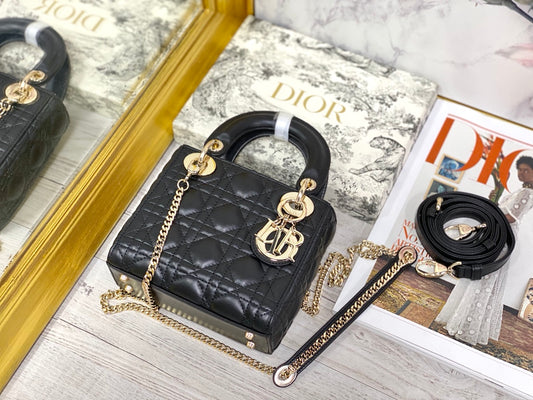 Dior-Mini Lady Dior手袋-三格黛妃-17cm-黑色金扣