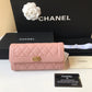 Chanel Leboy 翻蓋長夾-粉色荔枝皮金釦