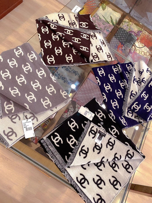 小香家-雙面雙C logo 羊毛羊絨圍巾 35*180cm