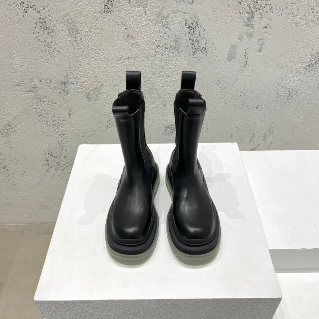 B編織-22SS 英倫復古中筒靴 男女同款 黑色透明底