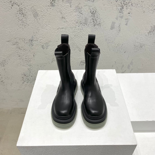 B編織-22SS 英倫復古中筒靴 男女同款 黑色透明底