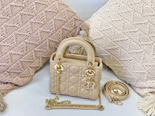 Dior-Mini Lady Dior手袋-三格黛妃-17cm-熔岩棕珐瑯扣