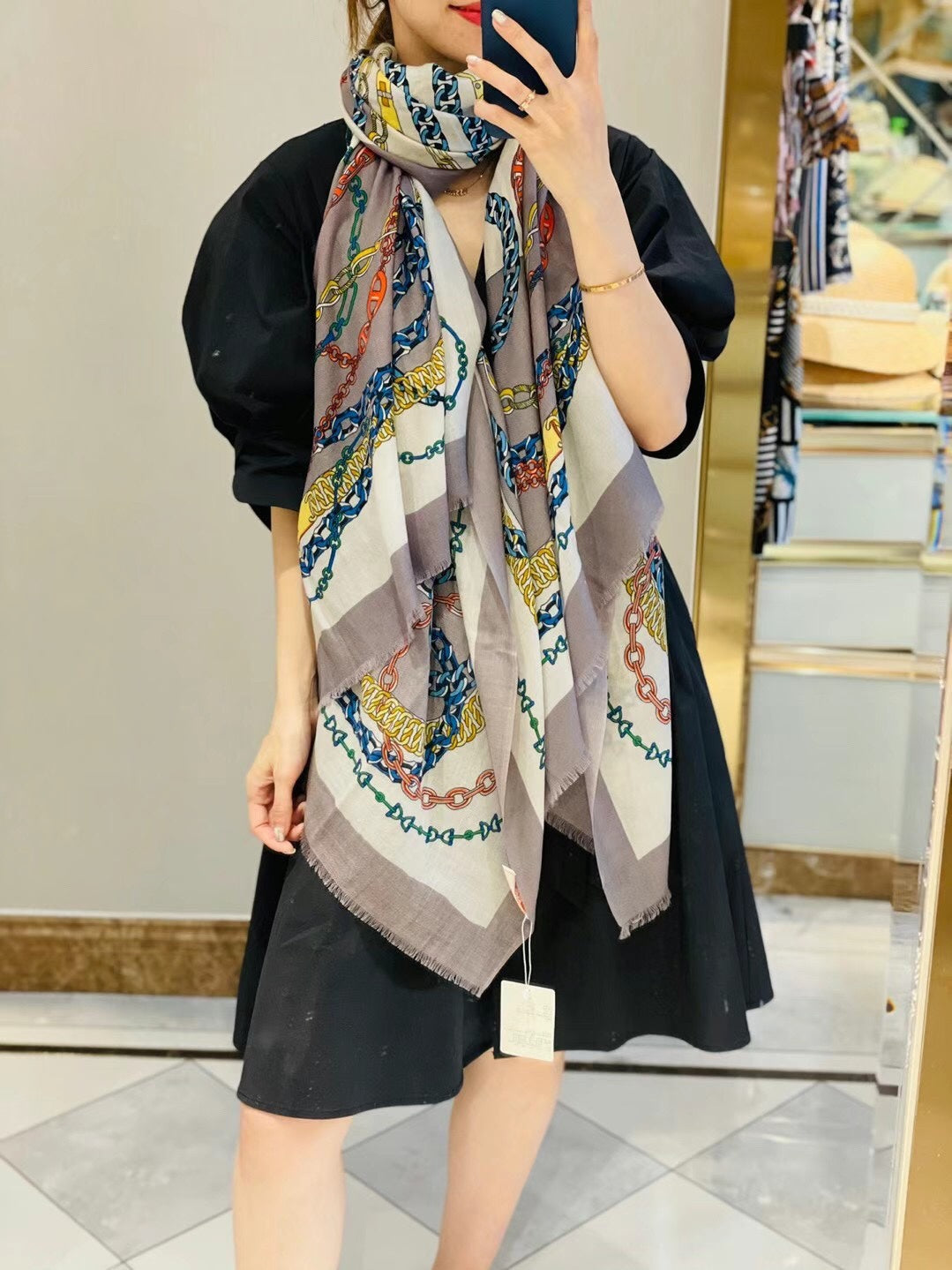 小愛款-鍊條連鎖圍巾 100*200cm 100%頂級羊絨